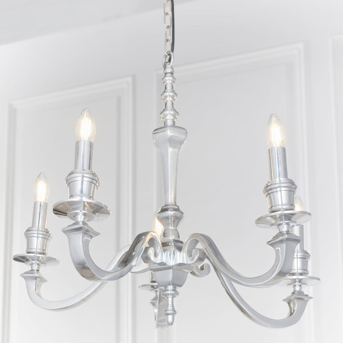 Endon 73598 Finsbury 5lt Pendant Polished aluminium 5 x 60W E14 candle (Required) - westbasedirect.com