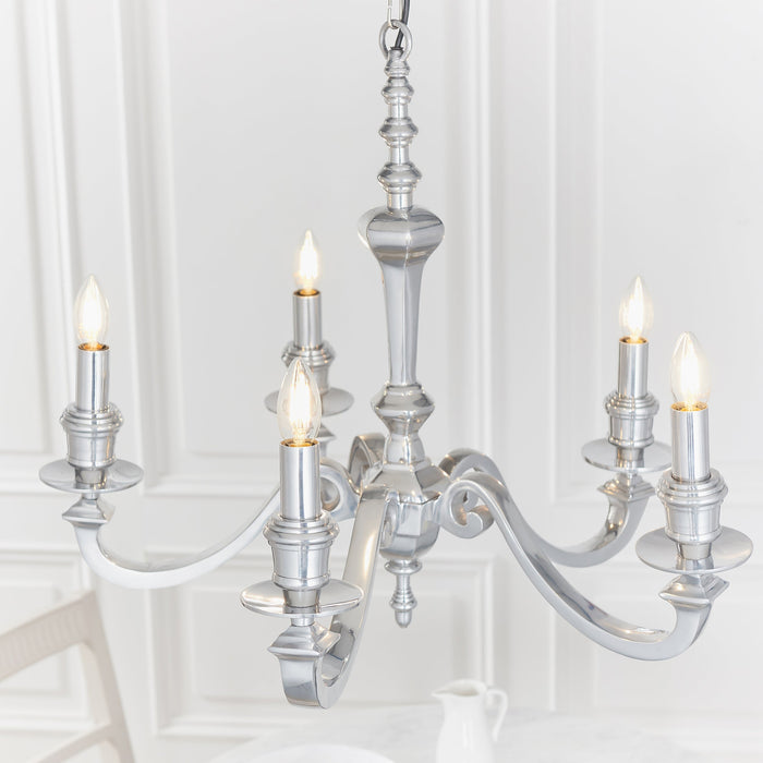 Endon 73598 Finsbury 5lt Pendant Polished aluminium 5 x 60W E14 candle (Required) - westbasedirect.com