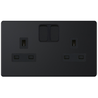 Selectric 5MPLUS-851 5M-PLUS Screwless 2 Gang 13A Switched SP Socket Outlet - Matt Black, Black Insert