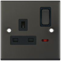 Selectric DSL12-23 5M 1 Gang 13A Switched DP Socket Outlet with Neon - Dark Bronze, Black Insert
