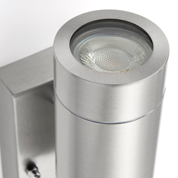 Saxby 75430 Palin PIR 2lt wall IP44 7W Brushed stainless steel & clear glass 2 x 7W LED GU10 (Required) - westbasedirect.com