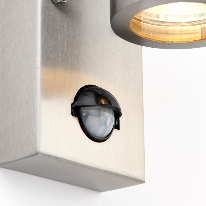 Saxby 75430 Palin PIR 2lt wall IP44 7W Brushed stainless steel & clear glass 2 x 7W LED GU10 (Required) - westbasedirect.com