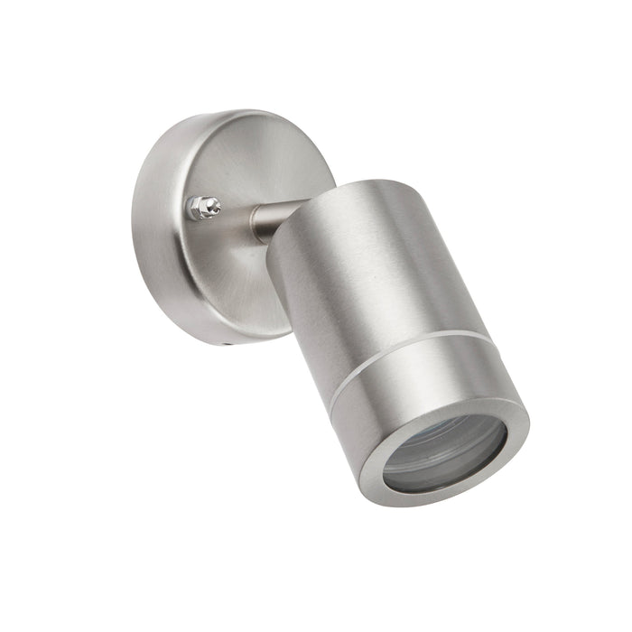 Saxby 75448 Palin 1lt spot wall IP44 7W Brushed stainless steel & clear glass 7W LED GU10 (Required) - westbasedirect.com