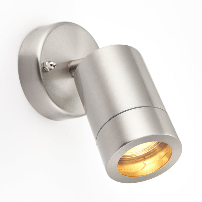 Saxby 75448 Palin 1lt spot wall IP44 7W Brushed stainless steel & clear glass 7W LED GU10 (Required) - westbasedirect.com