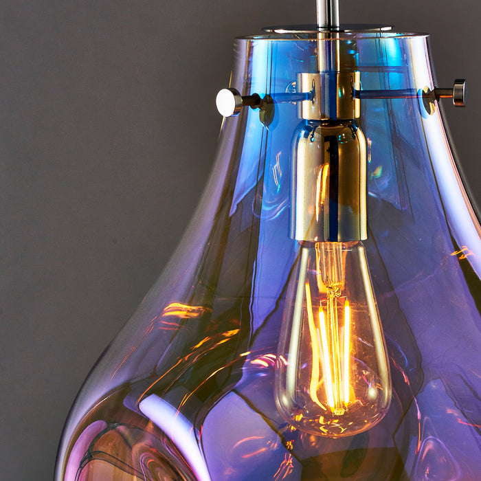 Endon 75664 Lava 1lt Pendant Iridescent glass & chrome plate 40W E27 GLS (Required) - westbasedirect.com