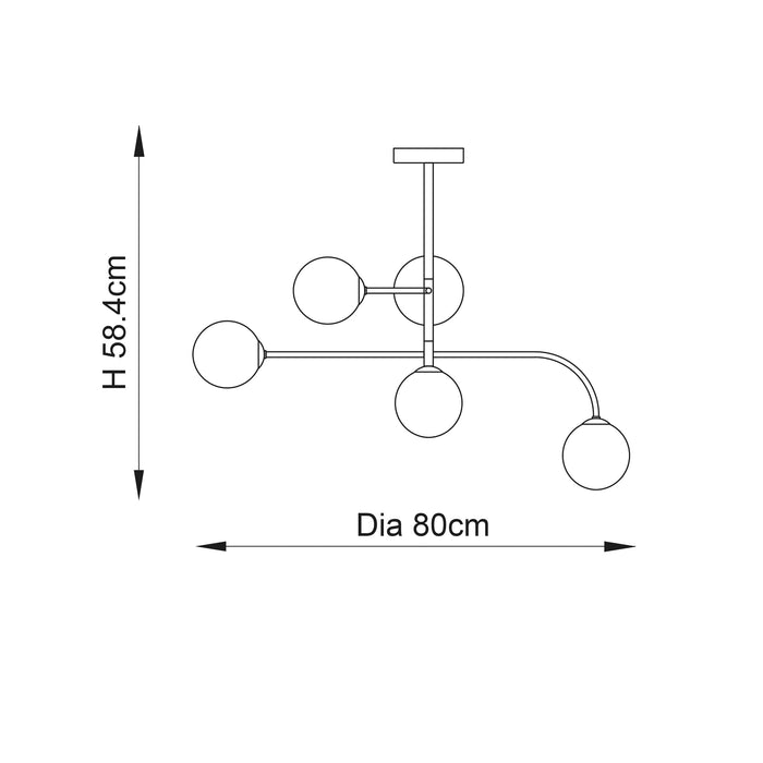 Endon 75939 Otto 5lt Semi flush Satin brass plate & opal glass 5 x 3W LED G9 (Required) - westbasedirect.com