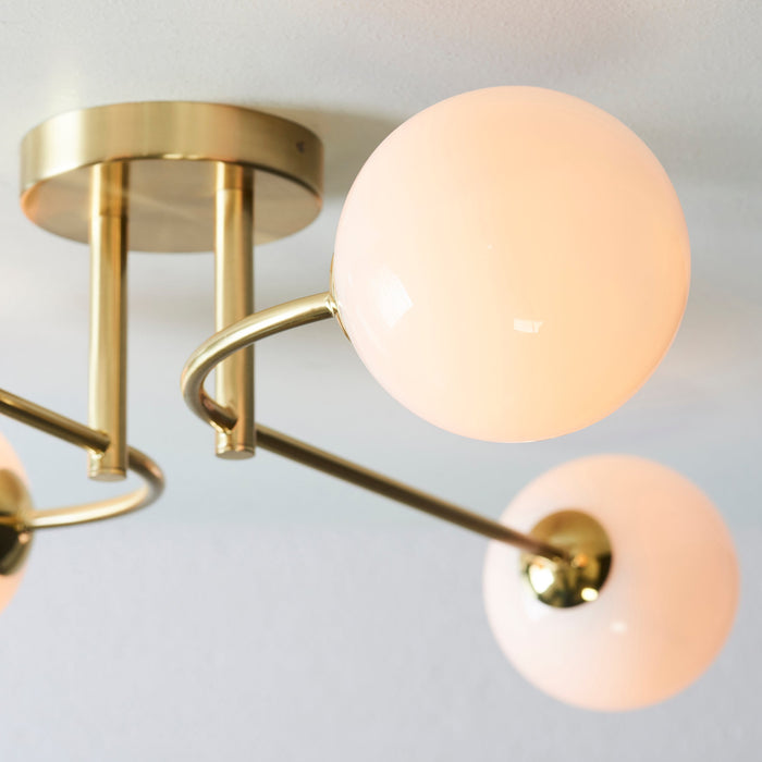 Endon 75959 Otto 4lt Semi flush Satin brass plate & opal glass 4 x 3W LED G9 (Required) - westbasedirect.com