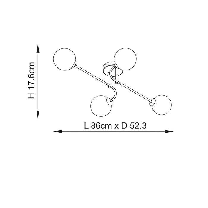 Endon 75959 Otto 4lt Semi flush Satin brass plate & opal glass 4 x 3W LED G9 (Required) - westbasedirect.com