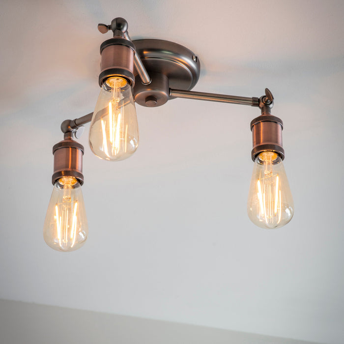 Endon 76124 Hal 3lt Semi flush Aged pewter & aged copper plate 3 x 40W E27 GLS (Required) - westbasedirect.com