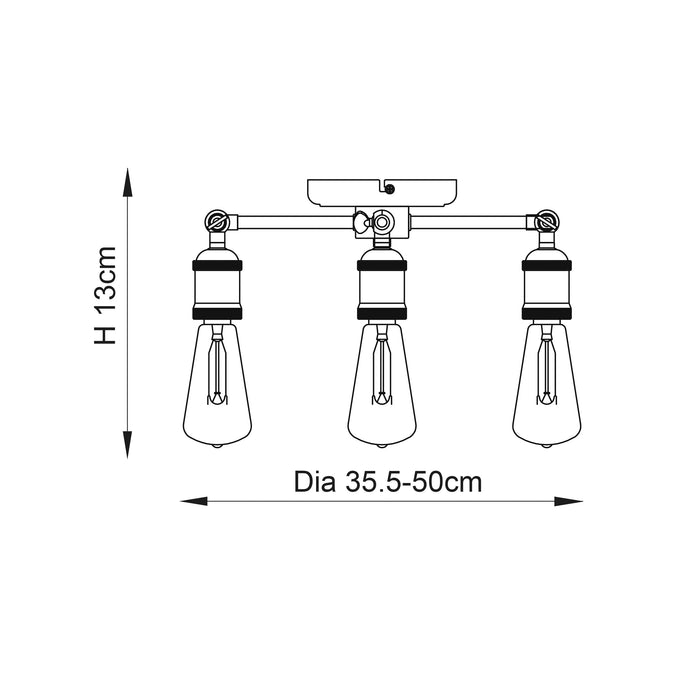 Endon 76124 Hal 3lt Semi flush Aged pewter & aged copper plate 3 x 40W E27 GLS (Required) - westbasedirect.com