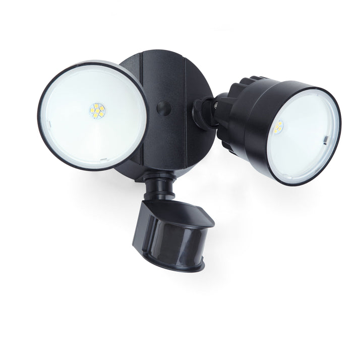 Lutec 7622104330 SHRIMP 12W IP54 LED Twin Head Floodlight with PIR 5000K - Black