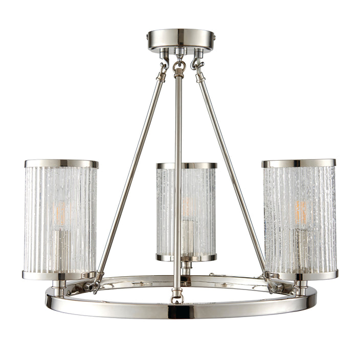 Endon 76261 Easton 3lt Semi flush Bright nickel plate & ribbed bubble glass 3 x 40W E14 candle (Required) - westbasedirect.com