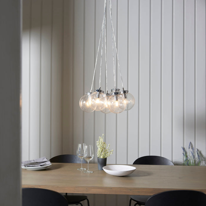 Endon 76292 Harbour 7lt Pendant Chrome plate & clear glass with bubbles 7 x 40W E14 golf (Required) - westbasedirect.com