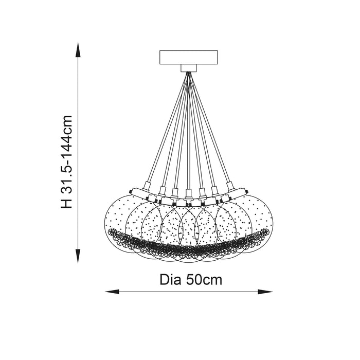 Endon 76292 Harbour 7lt Pendant Chrome plate & clear glass with bubbles 7 x 40W E14 golf (Required) - westbasedirect.com