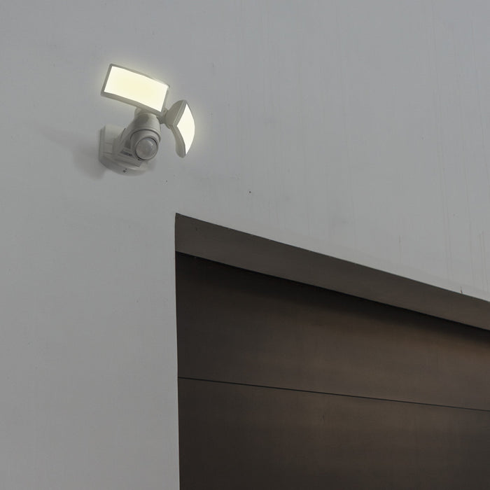 Lutec 7632201053 ARC 13W IP54 LED Twin Head Floodlight with PIR 5000K - White