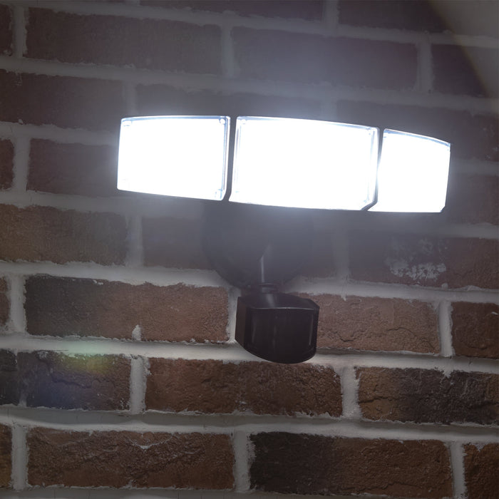 Lutec 7632817012 TRI GUARD 23W IP54 LED Triple Head Floodlight with PIR 5000K - Black