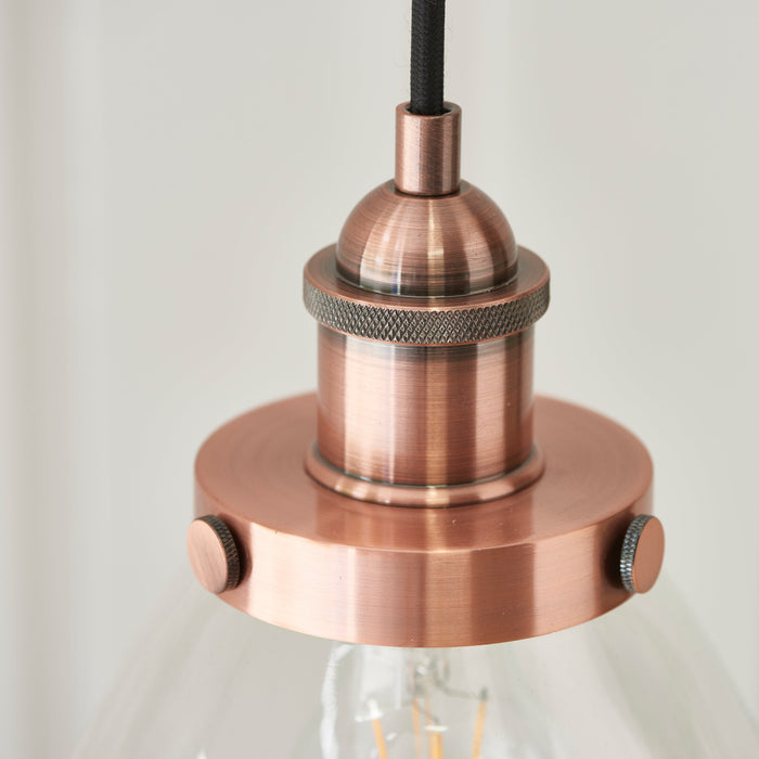 Endon 76332 Hansen 1lt Pendant Aged copper plate & clear glass 40W E27 GLS (Required) - westbasedirect.com