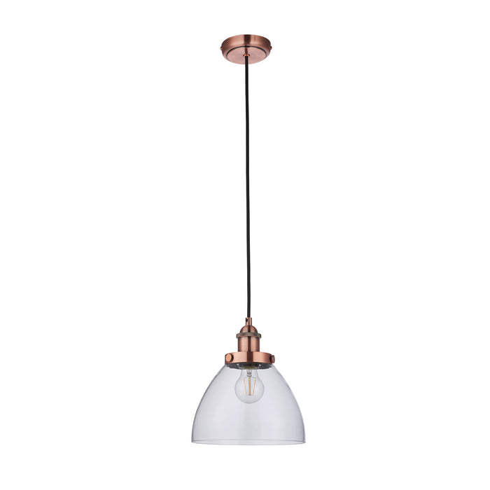 Endon 76332 Hansen 1lt Pendant Aged copper plate & clear glass 40W E27 GLS (Required) - westbasedirect.com