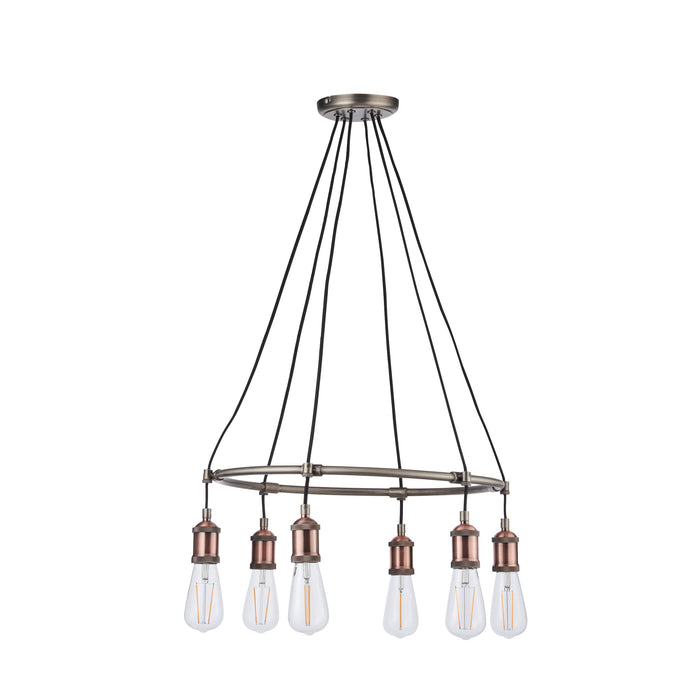 Endon 76337 Hal 6lt Pendant Aged pewter & aged copper plate 6 x 40W E27 GLS (Required) - westbasedirect.com