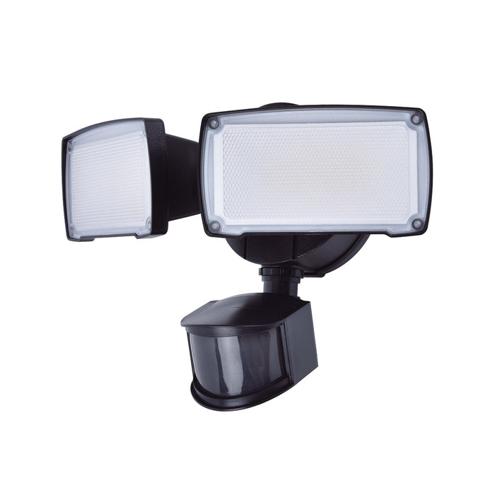 Lutec 7635432330 CHIMERA 21W IP54 LED Twin Head Floodlight with PIR 5000K - Black
