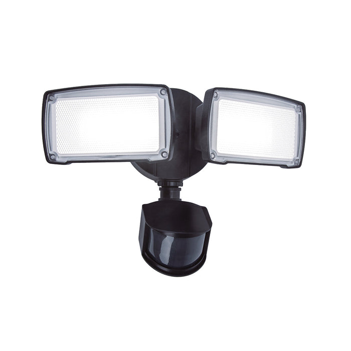 Lutec 7635432330 CHIMERA 21W IP54 LED Twin Head Floodlight with PIR 5000K - Black