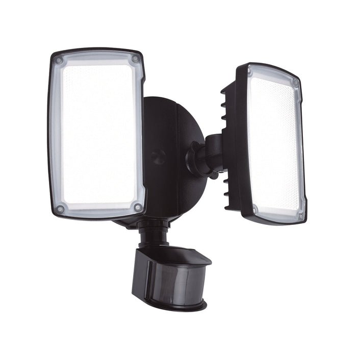 Lutec 7635432330 CHIMERA 21W IP54 LED Twin Head Floodlight with PIR 5000K - Black