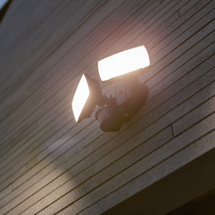 Lutec 7635432330 CHIMERA 21W IP54 LED Twin Head Floodlight with PIR 5000K - Black