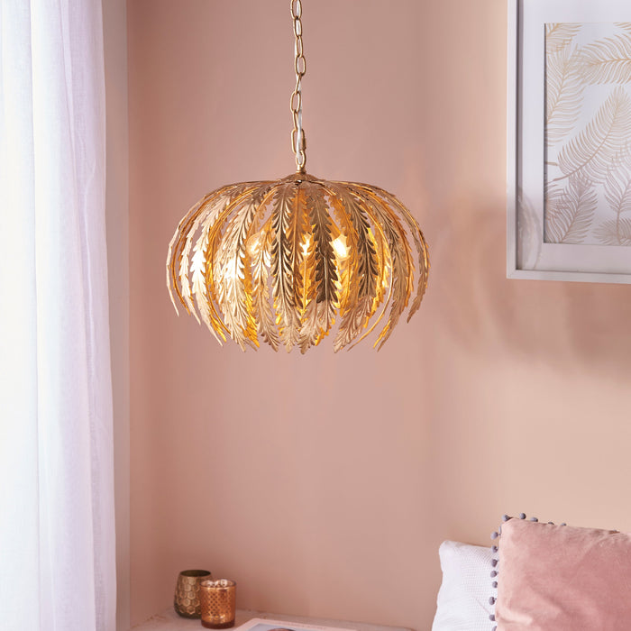 Endon 76360 Delphine 3lt Pendant Gold leaf 3 x 40W E14 candle (Required) - westbasedirect.com