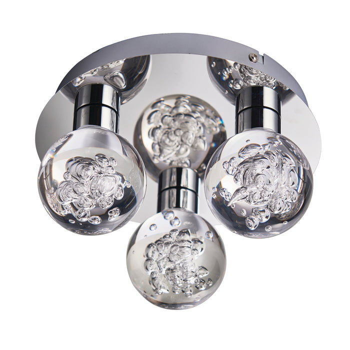 Endon 76364 Versa 3lt Flush Chrome plate & clear bubble acrylic 3 x 4W LED (COB) Warm White - westbasedirect.com