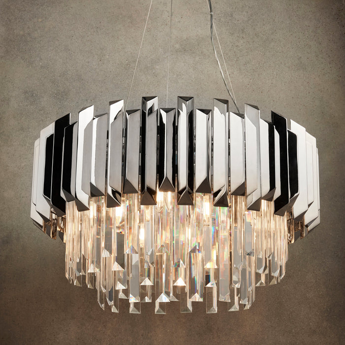 Endon 76430 Valetta 6lt Pendant Clear crystal & polished stainless steel 6 x 40W E14 candle (Required) - westbasedirect.com