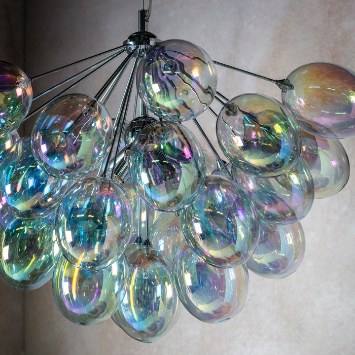 Endon 76450 Infinity 6lt Pendant Chrome plate & iridescent glass 6 x 28W G9 clear capsule (Required) - westbasedirect.com