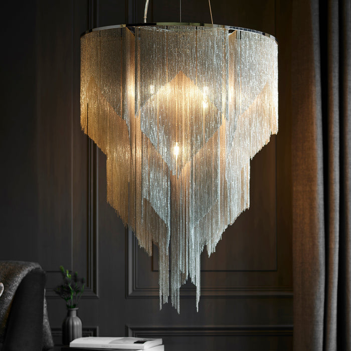 Endon 76512 Loire 7lt Pendant Bright nickel plate & fine chain 7 x 40W E14 candle (Required) - westbasedirect.com