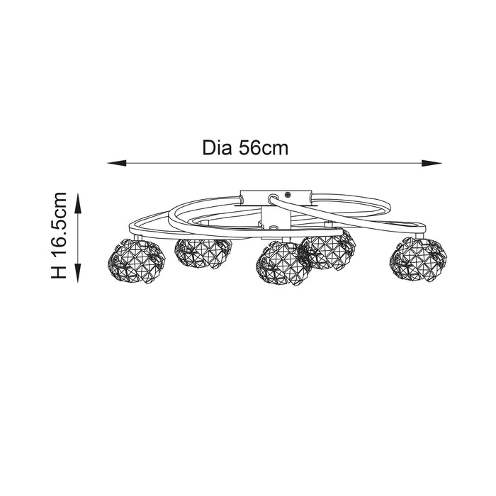 Endon 76595 Talia 5lt Semi flush Chrome plate & clear crystal 5 x 28W G9 clear capsule (Required) - westbasedirect.com