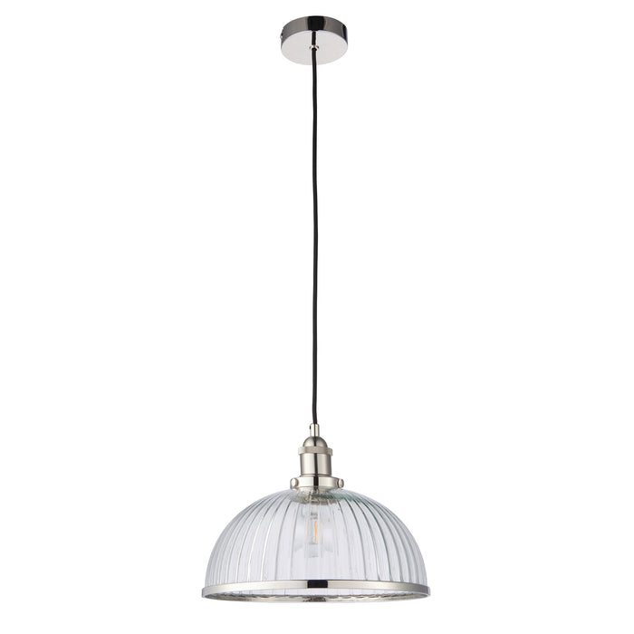 Endon 76713 Hansen 1lt Pendant Bright nickel plate & clear ribbed glass 60W E27 GLS (Required) - westbasedirect.com