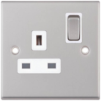 Selectric 7MPRO-121 7M-PRO 1 Gang 13A Switched DP Socket Outlet - Satin Chrome, White Insert