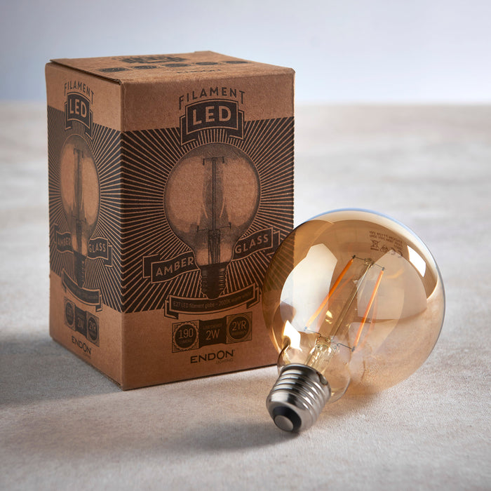 Endon 77109 E27 LED filament globe 1lt Accessory Amber glass 2W LED E27 Warm White - westbasedirect.com