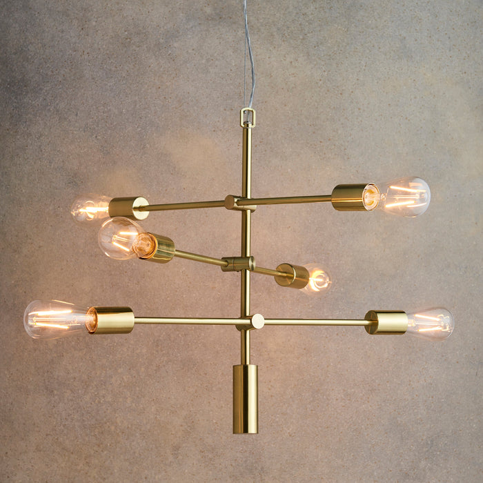 Endon 77114 Rubens 6lt Pendant Satin brass plate 6 x 60W E27 GLS (Required) - westbasedirect.com