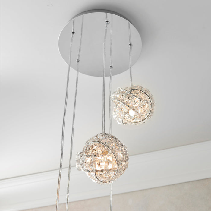 Endon 77566 Talia 5lt Pendant Chrome plate & clear crystal 5 x 28W G9 clear capsule (Required) - westbasedirect.com