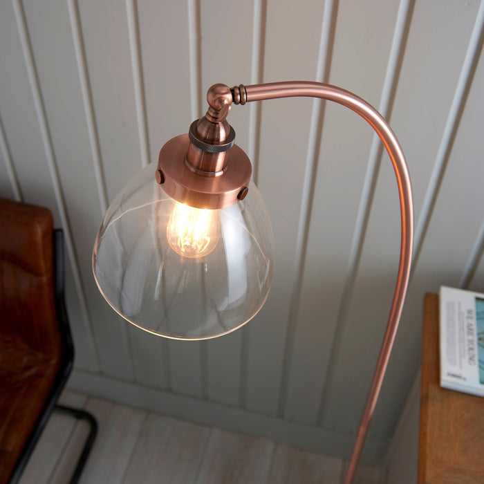 Endon 77862 Hansen 1lt Floor Aged copper plate & clear glass 40W E27 GLS (Required) - westbasedirect.com