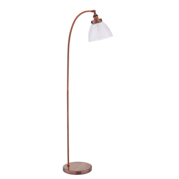 Endon 77862 Hansen 1lt Floor Aged copper plate & clear glass 40W E27 GLS (Required) - westbasedirect.com