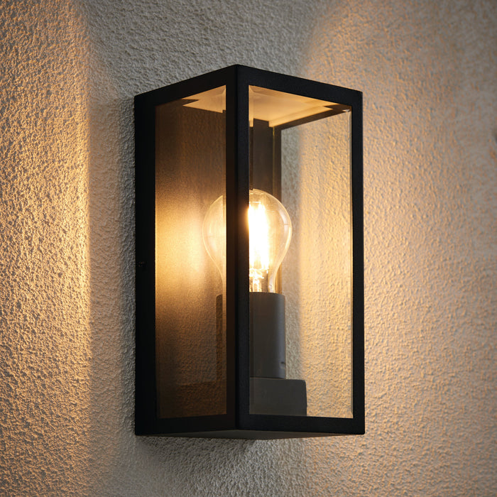 Saxby 78757 Breton wall Black IP44 28W Matt black paint & clear glass 28W E27 Eco GLS (Required) - westbasedirect.com