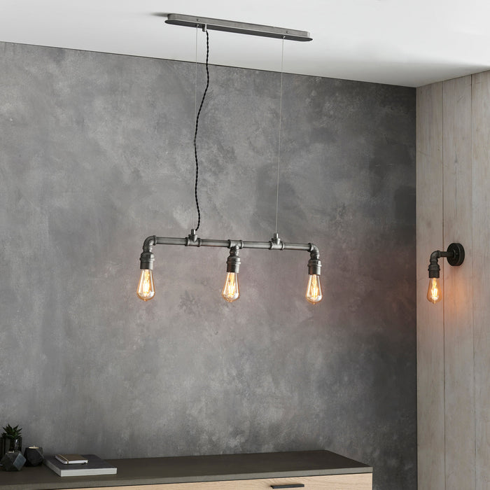 Endon 78764 Pipe 3lt Pendant Aged pewter paint 3 x 40W E27 GLS (Required) - westbasedirect.com