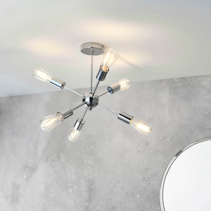 Endon 79469 Rubens 6lt Semi flush Chrome plate 6 x 40W E27 GLS (Required) - westbasedirect.com