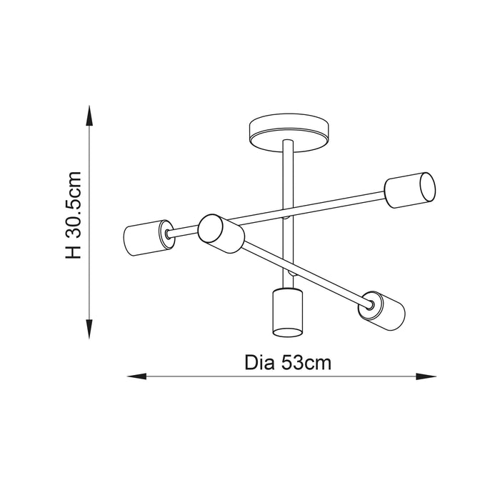 Endon 79502 Studio 5lt Semi flush Matt black 5 x 40W E27 GLS (Required) - westbasedirect.com