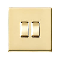 Hamilton 7G21R22PB-W Hartland G2 Screwless 2G 10AX 2 Way Plate Switch - Polished Brass, White Insert