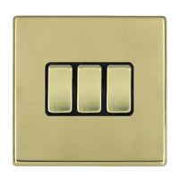 Hamilton 7G21R23PB-B Hartland G2 Screwless 3G 10AX 2 Way Plate Switch - Polished Brass, Black Insert