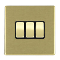 Hamilton 7G22R23SB-B Hartland G2 Screwless 3G 10AX 2 Way Plate Switch - Satin Brass, Black Insert