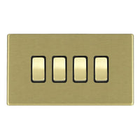 Hamilton 7G22R24SB-B Hartland G2 Screwless 4G 10AX 2 Way Plate Switch - Satin Brass, Black Insert