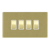 Hamilton 7G22R24SB-W Hartland G2 Screwless 4G 10AX 2 Way Plate Switch - Satin Brass, White Insert