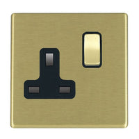 Hamilton 7G22SS1SB-B Hartland G2 Screwless 1G 13A DP Switched Socket - Satin Brass, Black Insert